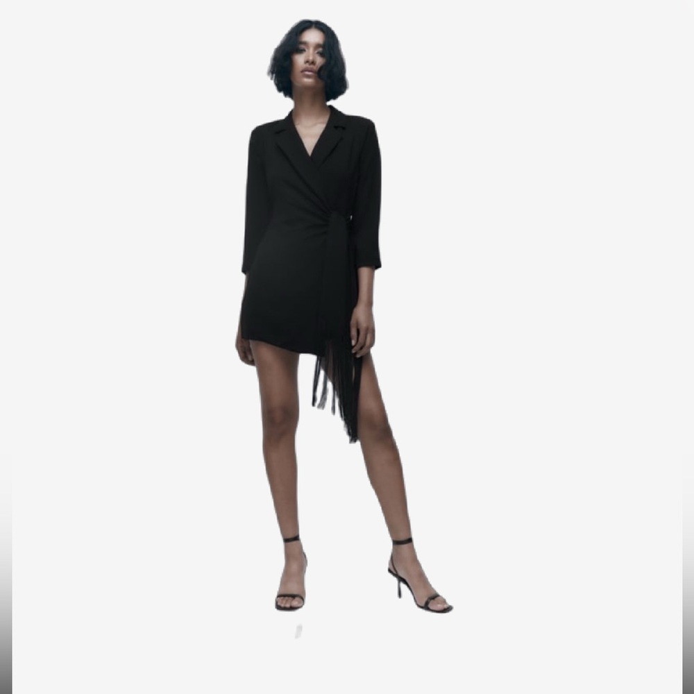 Zara Black Long Sleeve Wrap Dress